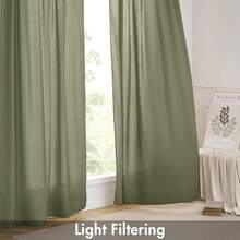White Privacy Sheer Curtains 84 Inch, Light Filtering 2 Panels Set - Sage Green - View 10