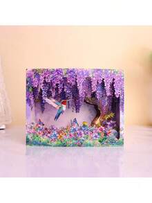 1 3D-Up Wisteria And Hummingbird Greeting Card With Envelope - Vibrant Floral Design Birthdays, Mother's Day, Anniversaries, Weddings, Or Just Thinking Of You - Home Decor And Party Supplies - Purple - View 1