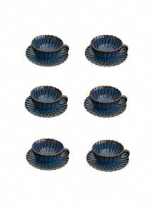 CMYD Studio Zestaw 1/6 filiżanek do kawy i spodków w stylu vintage o pojemności 250 ml, ceramiczny kubek do latte, ekskluzywna, elegancka filiżanka do cappuccino, zestaw do popołudniowej herbaty premium, prezent, kubek Cafe Latte Art, dekoracja świąteczna