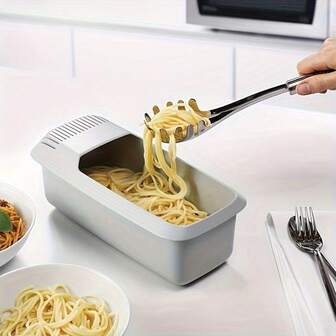 Pasta Cooker/4 Servings/No Boil Quick Cook/Non-Stick & Mess-Free/One-Handed Operation/Durable Food- Plastic/Spaghetti & Pasta Cooker/Microwave- Lid/Easy Clean & Space-Saving