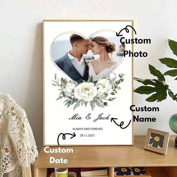 1 Romantic Custom Couple Canvas Painting, High-Quality Wall Art Printed Poster, I.E. Wall Painting Decoration, Suitable For Family Gifts, Valentine's Day, New Year, Room Decoration, Living Room, Bathroom, Bedroom, 2D Plan, Printing, 2D Plan, Perfect For Room Decoration