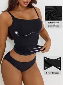 Women's Crew Neck Seamless Slimming Sports Camisole - Black - View 3