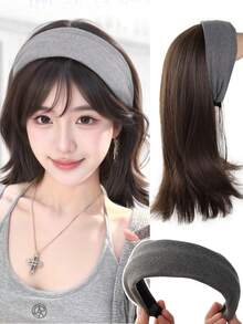 女士波浪卷发假发，带发箍，合成纤维假发，可拆卸发带，半头假发 - 彩色 - 查看 10