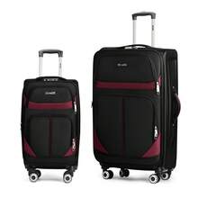Softside Luggage Set,Expandable Luggage For Extra Capacity,Large Capacity Family Suitcase,Lightweight Waterpoof Resistant Polyester,20inch+28inch,20inch+24inch+28inch - BLACK/BURGUNDY - 查看 10