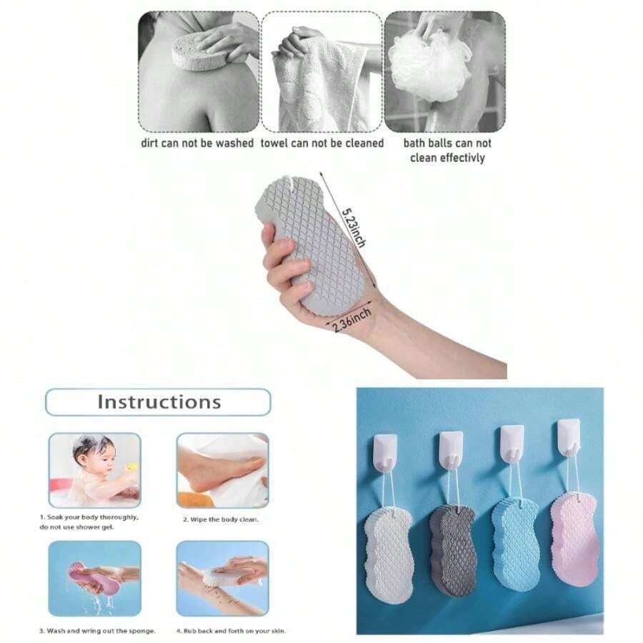 Korean Skin Scrubber Exfoliator Sponge, Magic Exfoliating Bath Sponge, Soft Exfoliating Bath Sponge Reusable, Bath Brush 3pcs - 4 piezas - Ver 1