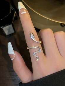 1pc Sterling 925 Silver Luxury Fashionable Elegant Shining Animal. Snake Cubic Zirconia Opened Adjustable Finger Ring For Women Daily Wearing Friendship Birthday Party Jewelry Gift
