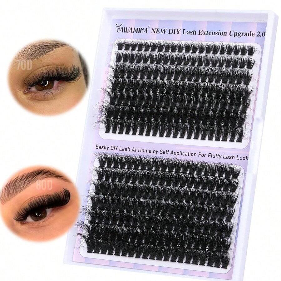 Individual Lashes 320pcs Lash Clusters 40D 9 - 16mm Mix Lash Extension D Curly Eyelash Clusters Eyelash Extension Wispy Cluster Lashes Self Application By 40D - 0.07D, 9 - 16mix - 70D+80D-蓬鬆睫毛 - 查看 1