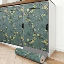 Papel de Parede Autoadesivo Retrô Verde Floral em Vinil com Estampa de Flores - 1 Rolo - Fácil de Aplicar e Remover - Ideal para Paredes de Fundo de Quartos e Salas de Estar, Salas de Jantar, Cozinhas, Armários e Bancadas - Decoração de Casa - Adesivo de Parede para Reforma de Móveis - Película Removível - 45cm x 500cm / 300cm / 100cm