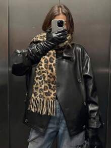 1PC Women's Bohemian Elegant Casual Leopard Pattern Winter Scarf, Small Long Scarf, Suitable For Daily Wear, Festival Gift - Camel Brown - View 3