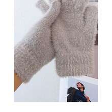 1pc Unisex Simple Solid Color Plush Thickened All-Match Gloves Simple And Fashionable Knitted Plush Outdoor Warm Gloves Suitable For Outdoor Cycling, Writing, Office, Daily Wear, Perfect Gift For Autumn And Winter Halloween - trắng - Xem 6