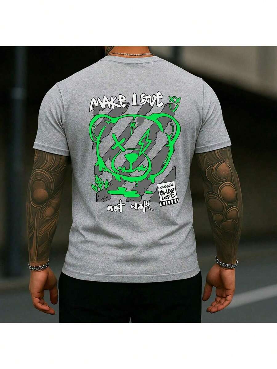 Camiseta Masculina Urso Streetwear 100% Algodão Casual Malha Premium - Cinza - Visão 1