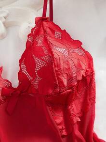 1pc Women's Sexy Sheer Lace Camisole Nightgown, Suitable For Loungewear And Romantic Dates, Sexy Sleepwear - Red - View 8