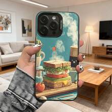 Cubierta de telefono con diseño de sandwich ilustrado color azul claro para uso diario en casa y exterior Aplicable a teléfonos Apple y Galaxy - Blanco - Ver 3