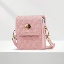 Fashionable Rhombus Faux Leather Crossbody Phone Bag With Detachable Strap And Security Clasp, Suitable For Samsung Z Flip 3/4/5/6/7