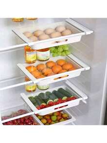 1pc Adjustable Plastic Refrigerator Storage Box With 12-Slot Egg Tray - Pull-Out Fridge Drawer For Storing Fruits, Vegetables And Food