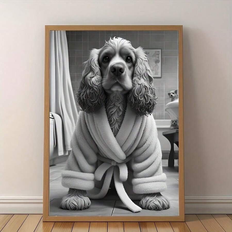 Charming Cocker Spaniel Poster: Adorable Dog In Bathrobe, 12x16in/30x40cm, Perfect For Home Decor - Multicolor - View 1