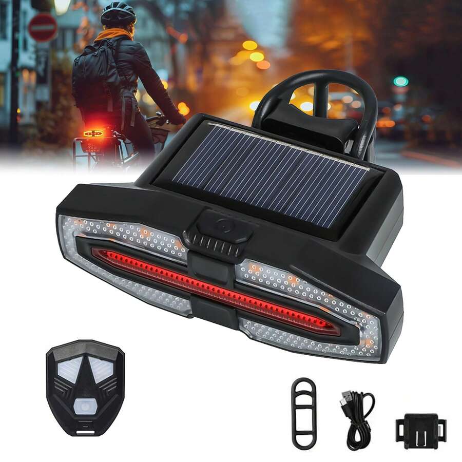 Remote - Controllable Bicycle Taillight ,Type - C And Solar Charging,Easy - To - Install Bicycle Taillight,Bicycle Taillight With Multiple Signal Turns DIBMS Night Light Super Bright Bike Lights For Night Riding Bicycle Safety-Bike Accessories\Bike Light\Flashlight\Bikebike Stuff - M00006 - View 1