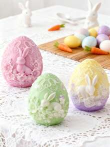 复活节兔子和彩蛋硅胶模具套装 3D 椭圆形/花朵兔子彩蛋/裂纹彩蛋 - 柔软有弹性，可重复使用，易于脱模 | 适用于 DIY 香薰蜡烛、石膏饰品、树脂艺术品 | 是复活节装饰、无焰香氛蜡和节日礼物的理想之选 - 白色 - 查看 3