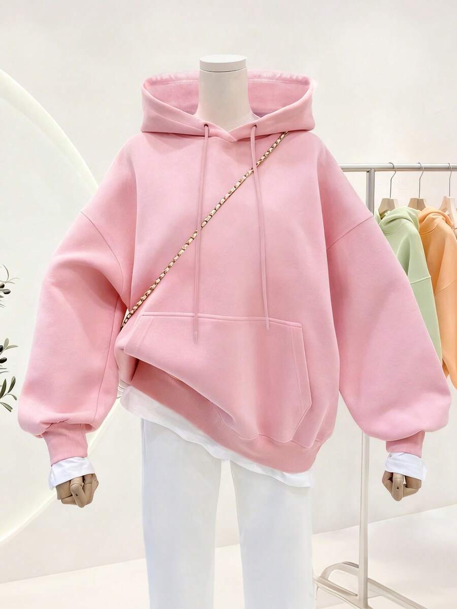 Sweat-shirt-shirt pull unicolore, Sweat-shirt-shirt mignon pour femmes style Y2K, vêtements d'automne pour femmes pour la rentrée, Sweat-shirt-shirt ample à manches longues et décontracté pour femmes, nouvelle mode automne 2025 pour femmes, vêtements d'hiver pour femmes - Rose pâle - Voir 1