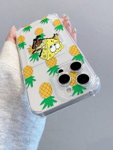 1pc Cute & Fun Transparent Card Holder With Pineapple & SpongeBob Cartoon Pattern, Shockproof Phone Case Compatible With IPhone 11/12/12 Pro Max/14 Pro Max/15/15 Pro/16/16 Pro Max - Multicolor - View 4
