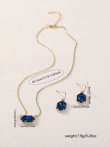 3pcs/Set Women Rhombus Necklace And Earrings Set, Suitable For Daily Wear - Yellow Gold - View 7