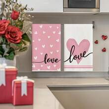 2/4 Packs Valentine's Day Gift Heart Pattern Red & Pink Rectangular Design Hand Towels, Wipes, Hand Towels For Valentine's Party, Bathroom, Table, Kitchen Decorative Hand Towels