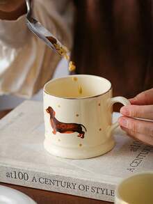 1pc Cute Dog Ceramic Coffee Mug, Minimalist Animal Pattern Ceramic Cup, Breakfast Cup, Juice Cup, Milk Cup, Water Cup, Afternoon Tea Cup, Gift Mug