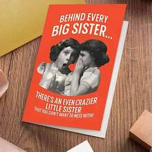 Sister-Themed Adult Humorous Card - "Crazier Little Sister Behind Big Sis" Retro Greeting (With Envelope) - Multicolor - View 9