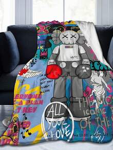 Kawss Kawaii Kaw Blanket Luxury Anime Flannel Blanket - Ultra Soft Cartoon Print, The Perfect Gift For Any Occasion, Christmas, Birthday, For Home, Camping & Travel Use - 黑色 - 查看 1