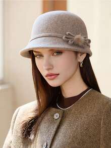 1 pezzo Cappello da donna di colore unito, stile nuovo, elegante cappello secchio vintage, classico cappello con fiocco, adatto per uso quotidiano