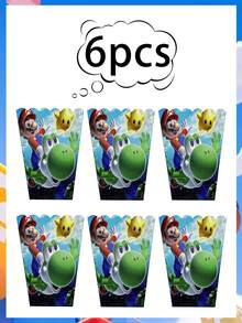 Super Mario 马里奥主题生日派对装饰礼品袋，包含爆米花盒、礼品盒、手提包盒、糖果盒等，适合生日派对装饰。