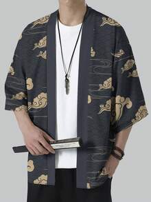Men's Casual Fashionable Cardigan Kimono Print Top, Clothing