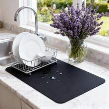 Dish Drying Mat Super Absorbent – 16" X 12" Coffee Mat For Countertops – Non-Slip Drying Mat For Kitchen Counter – Easy To Clean Water Absorbent Mat – Quick Dry Dish Drying Mats (Black) - 藍色 - 查看 10