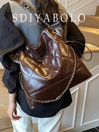 Bolso de hombro con cadena de rombo para mujer, de gran capacidad, nuevo bolso cruzado de un solo hombro estilo vintage para otoño/invierno, casual y de trabajo