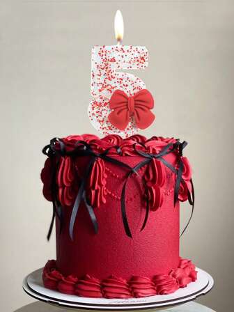红色蝴蝶结数字0-9蜡烛，婚礼、情人节、生日派对蛋糕装饰