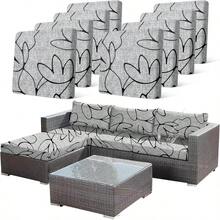 8PCS Waterproof Patio Sofa Covers With Elastic Floral Printed Stretch Outdoor Cushion Seat Covers Set Of 8 Wicker Chair Washable Replacement GreyCushions Not Included - B10XámHoa - Xem 2