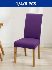 1/4/6pcs Elastic Plain Dining Chair Covers, Removable & Machine Washable Milk Velvet Chair Slipcovers - Purple - View 9