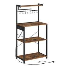 VASAGLE Estantería de Cocina con Enchufe Múltiple, Barra de Café de 4 Niveles con Estante Ajustable, Soporte de Microondas y Toallas, 40 x 60 x 140 cm, Marrón Rústico y Negro Tinta - Óxido marrón - Ver 6