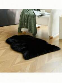 1pc Black Faux Fur Shaggy Area Rug, Solid Color Small Rug, Plush Soft Faux Sheepskin Rug, Easy To Clean And Store, Machine Washable Shag Carpet, Suitable For Living Room, Bedroom, Sofa Decor, Bedside Rug And More Scenarios