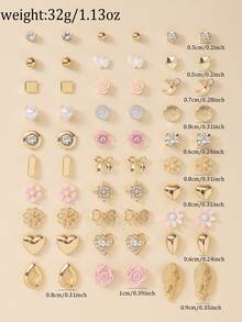 Set de 30 de perechi de cercei asortați cu flori drăguțe, inimă, lacrimă, lună și perle artificiale, bijuterii la modă pentru cadouri de zi cu zi și de sărbători - Multicolor - Vizualizare 6
