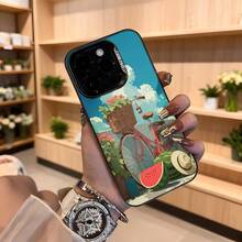 Cubierta de teléfono con diseño de bicicleta y sandía azul claro con estampado de verano para uso diario en floristerías Aplicable a los teléfonos de la serie Apple y Galaxy - Negro - Ver 4