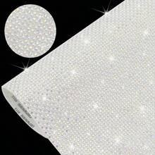 FULZTET Bling Sheet Self Adhesive, 2 Mm Sticky Gem Sticker Crafts, Pink Sheet Adhesive, Glitter Sticker Car Arts Wedding Party Decoration, 9.4x. 9 Inch - White Pearl + Ab Rhinestone - View 2