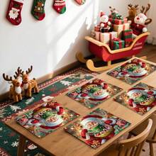 1pc/4pcs/6pcs Santa Patterned Placemats, Machine-Washable Rectangular Polyester Placemats, Table Guards, Heat-Insulating Placemats, Restaurant Table Decorations, Party Supplies, And Christmas Decorations Can All Be Given As Gifts