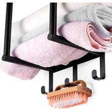 TXG Estante de Toalla - Toallero para Baño, Toallero con Estante de Metal y 3 Ganchos, La Pared de Almacenamiento de Toallas Puede Contener hasta 3 Toallas Enrolladas de Tamaño Grande(16x12''), Negro