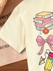 Áo thun tay ngắn in họa tiết hoạt hình cho bé gái - Màu be - Xem 6