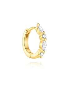 SereneSpark 1 pieza Pendientes asimétricos clásicos de plata de ley 925 con circonita cúbica, con baño de oro de 18K, adecuados para el uso diario de mujeres, bodas, fiestas, Día de San Valentín y otras ocasiones. - Dorado - Ver 16