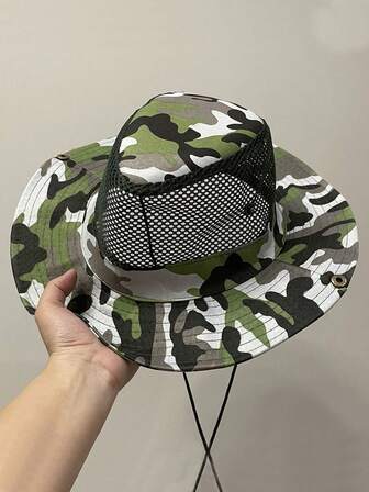 1pc Men's Outdoor Camouflage Sun Hat, Suitable For Spring, Summer, Autumn Outdoor Activities Like Hiking, Fishing, Casual Jungle Brim Hat For Men And Women