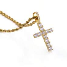 Cross-Border Best-Selling European And American Men's Necklace, Hip-Hop Cross Braid Necklace, Stainless Steel 18K Gold-Plated Rhinestone Necklace - Bạc - Xem 5
