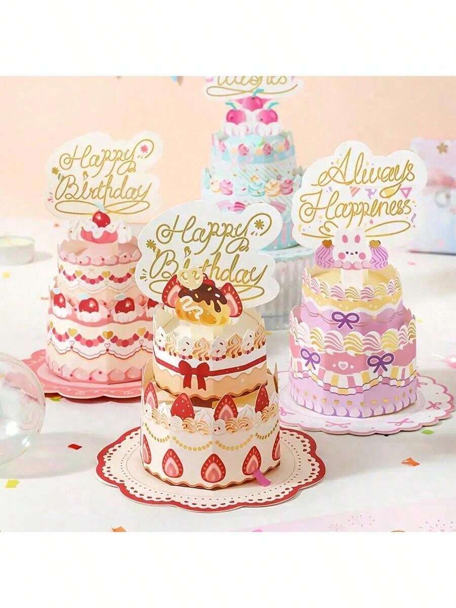 1 Piece 3D-Up Happy Birthday Card With Cake Topper - Personalized English Greeting Women, Men, Mom, Wife, Husband, Boy, Girl - Special Occasion Birthday Decoration Mailing Card - Multicolor - View 1