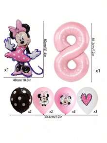 12件套米妮主题生日派对装饰，家庭和学校聚会装饰，乳胶气球和铝箔气球套装